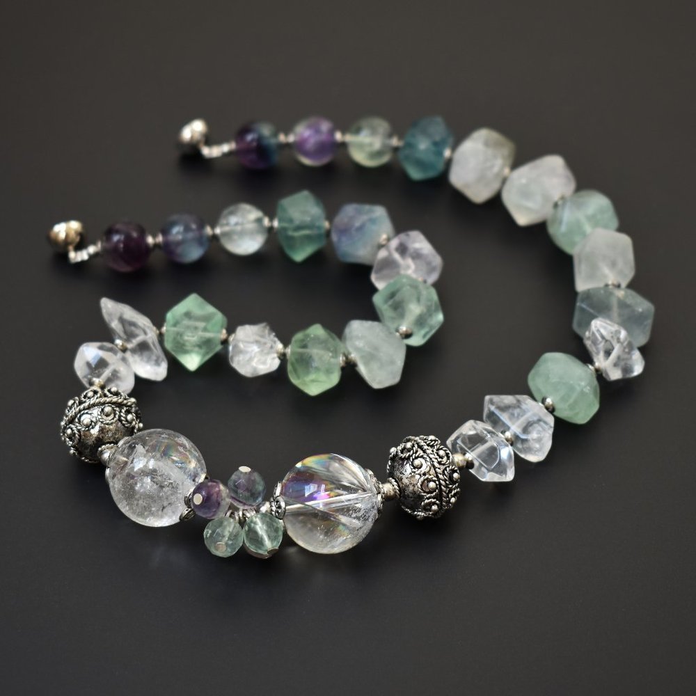 Rainbow fluorite necklace, super chunky gemstone bead necklace, unique handmade